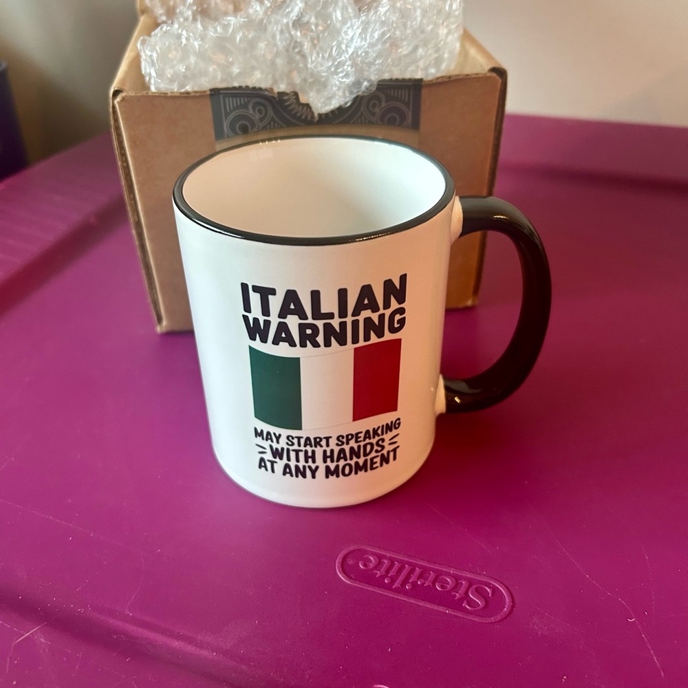 Casitika Black and White Italian Warning Coffee Mug